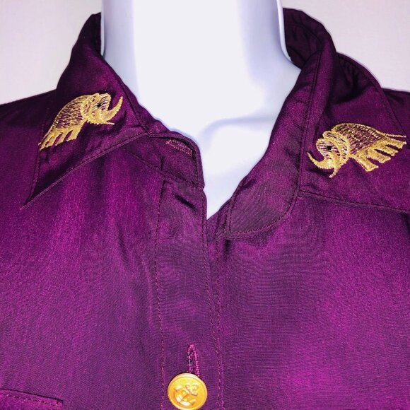 Vintage 90s Romper Shorts Size L Purple Gold Short Sleeve Embroidered Elephants - Picture 2 of 6